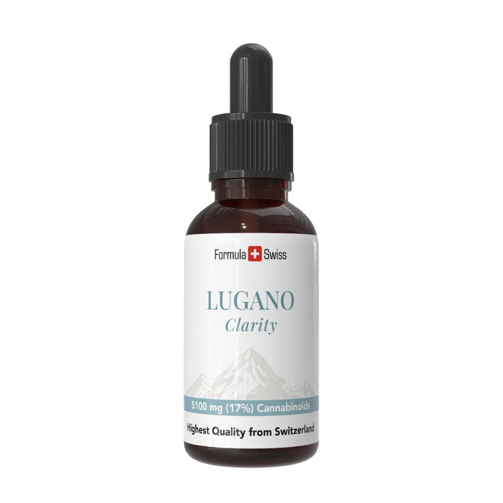 Flasche Lugano Clarity mit Formula Swiss Branding auf weißem Hintergrund
